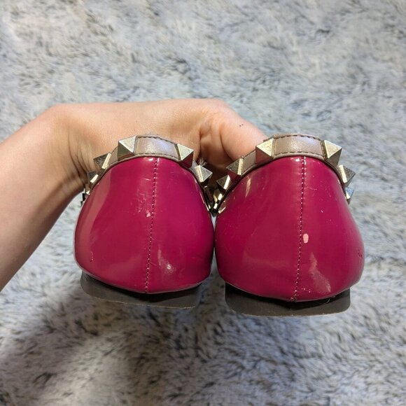 Valentino Pink Rockstud Flats Patent Leather Pointed Toe Shoe Size 41 US 10 - Picture 6 of 8